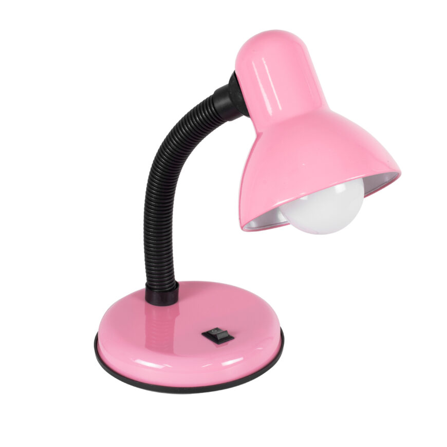 GloboStar® STUDENT PINK 01534 Μοντέρνο Επιτραπέζιο Φωτιστικό Γραφείου Μονόφωτο 1 x E27 Ροζ με Λευκό Μεταλλικό με Διακόπτη ΟN/OFF Καμπάνα Φ12 x Υ32cm