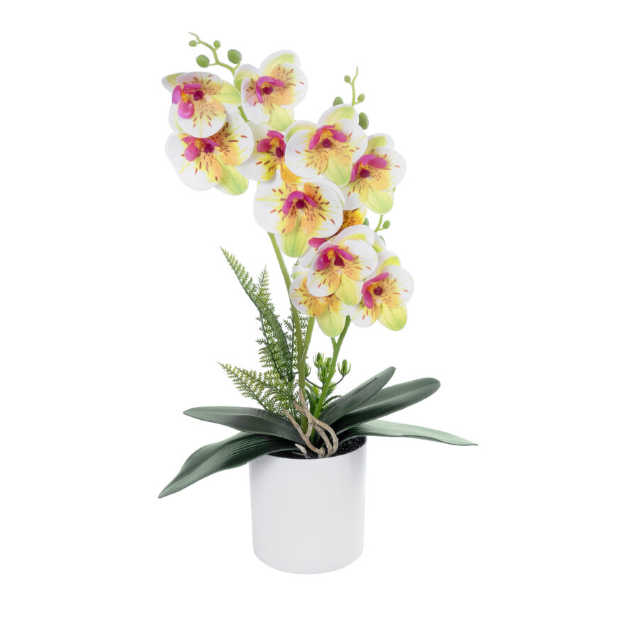 GloboStar® Artificial Garden WHITE - FUCHSIA ORCHID 21078 Διακοσμητικό Φυτό Λευκή - Φούξια Ορχιδέα Υ45cm