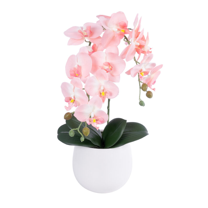 GloboStar® Artificial Garden SALMON ORCHID 21118 Διακοσμητικό Φυτό Ροζ-Πορτοκαλί Ορχιδέα Υ45cm