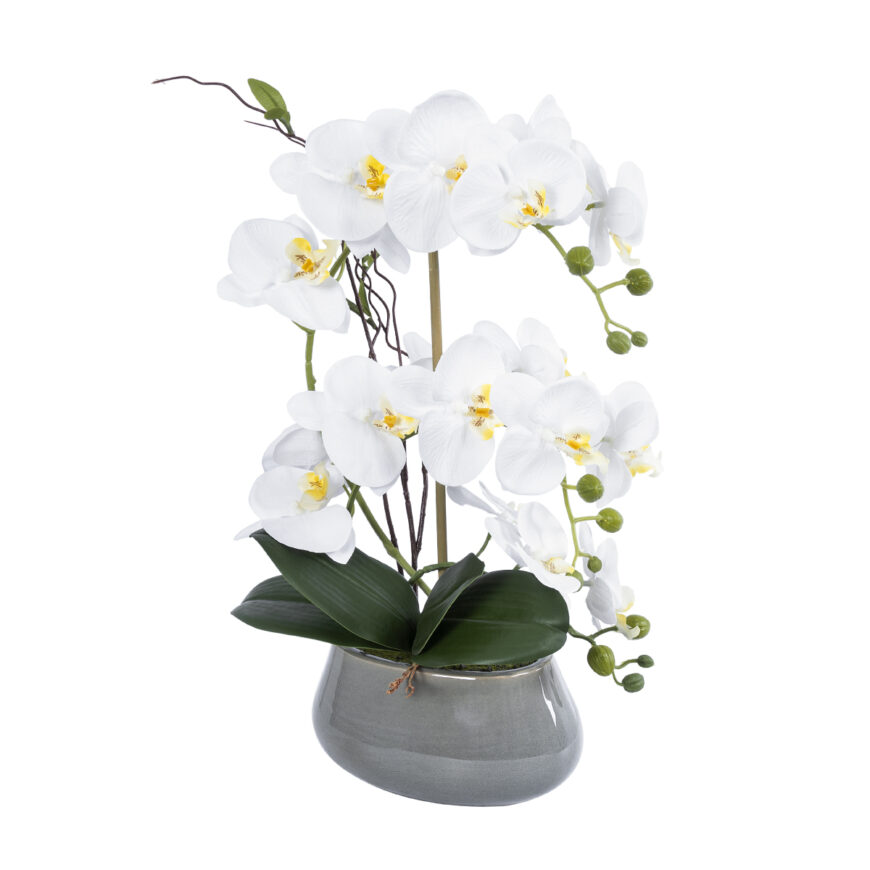 GloboStar® Artificial Garden WHITE ORCHID 21120 Διακοσμητικό Φυτό Λευκή Ορχιδέα Υ43cm