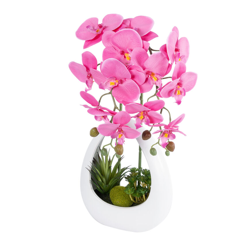 GloboStar® Artificial Garden HOT PINK ORCHID 21127 Διακοσμητικό Φυτό Έντονο Ροζ Ορχιδέα Υ39cm