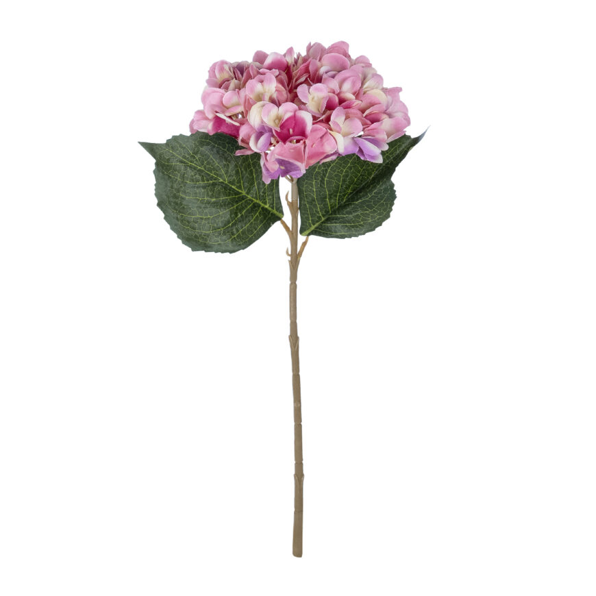 GloboStar® Artificial Garden PINK HYDRANGEA BRANCH 21140 Τεχνητό Διακοσμητικό Κλαδί έντονο Ροζ Ορτανσία Y47cm