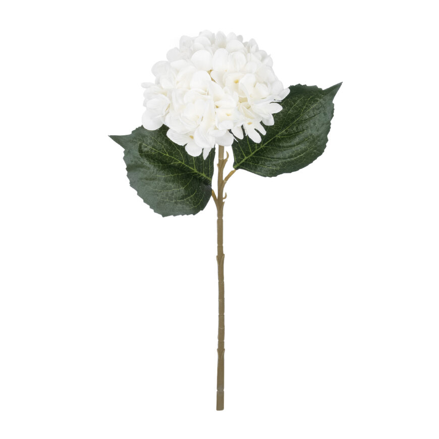 GloboStar® Artificial Garden WHITE HYDRANGEA BRANCH 21173 Τεχνητό Διακοσμητικό Κλαδί Ορτανσίας Λευκό  Y47cm