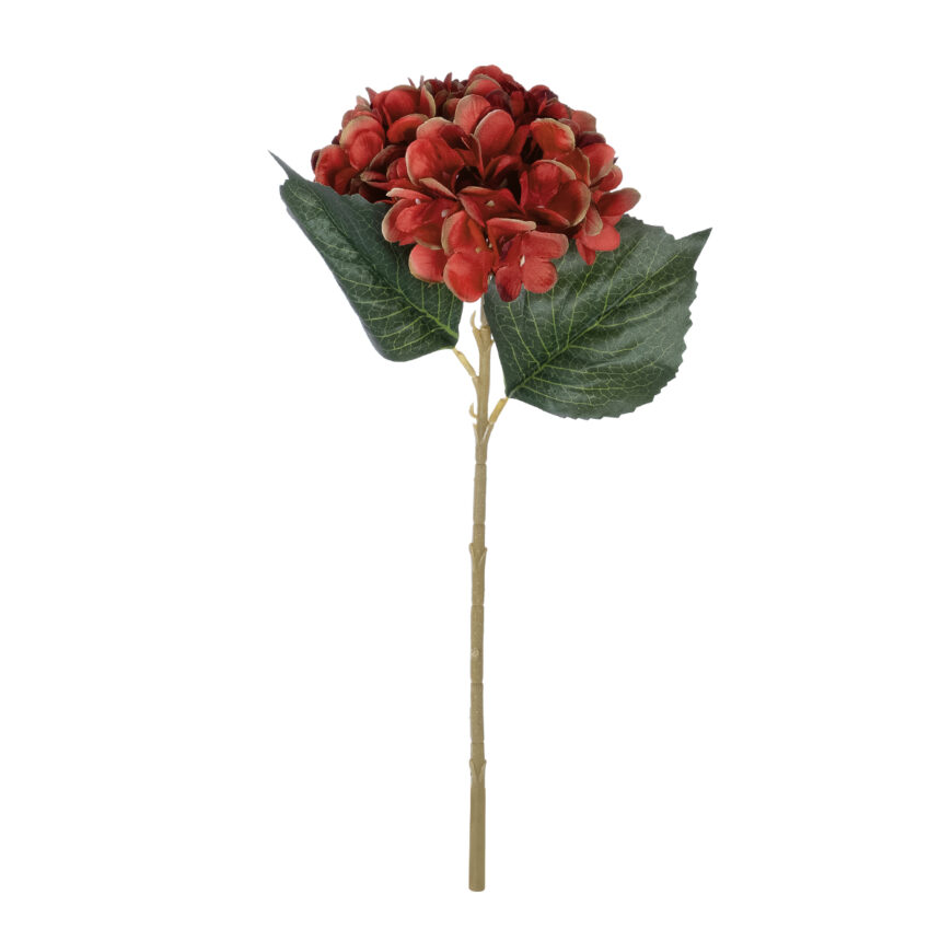 GloboStar® Artificial Garden RED HYDRANGEA BRANCH 21174 Τεχνητό Διακοσμητικό Κλαδί Ορτανσίας Κόκκινο  Y47cm