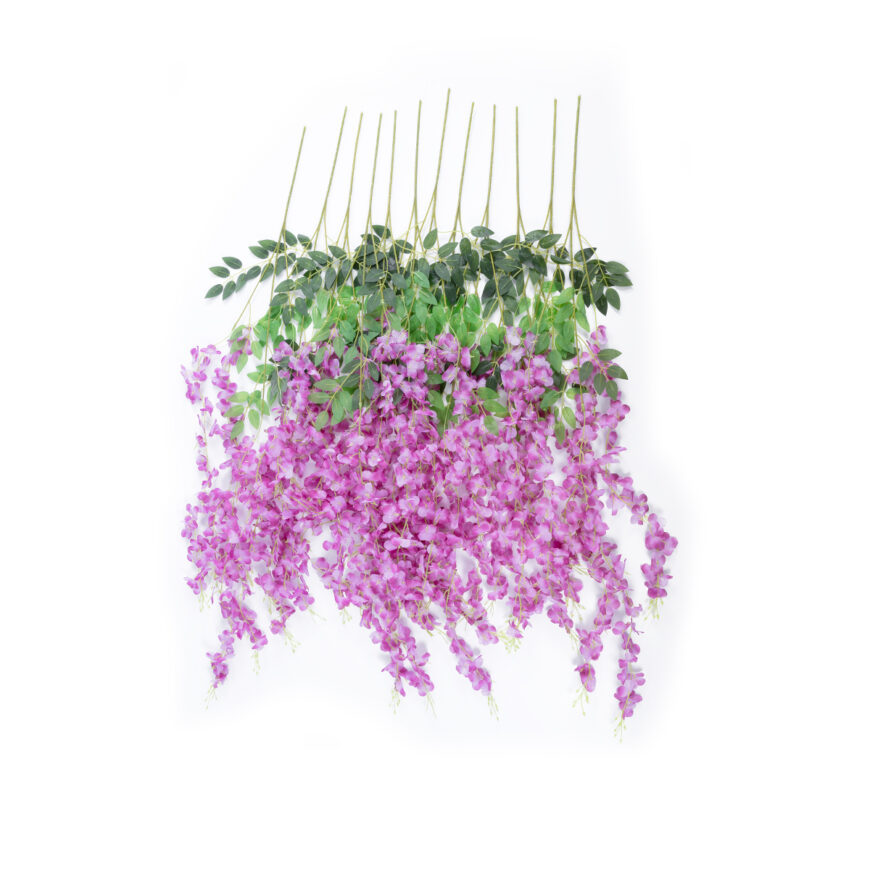 GloboStar® Artificial Garden PURPLE WISTERIA FLOWER BRANCH 21510 Σετ 12 Τεχνητά Διακοσμητικά κλαδιά Βιστέριας Μωβ Φ45 x Υ120cm