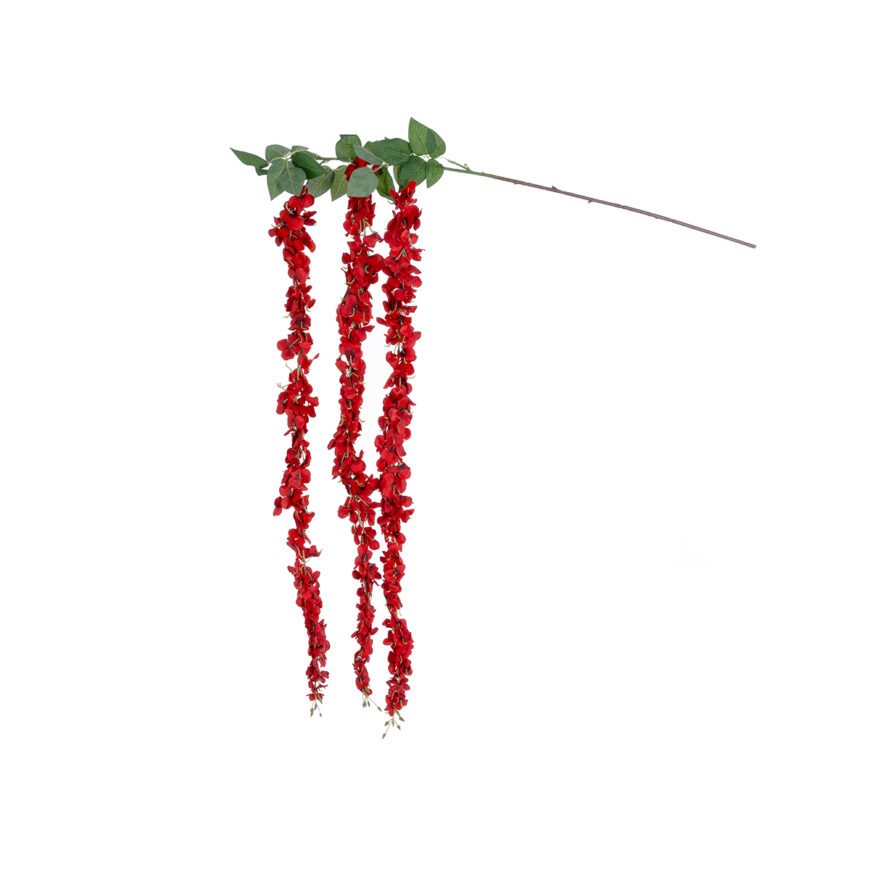 GloboStar® Artificial Garden RED WISTERIA FLOWER BRANCH 21519 Τεχνητό Διακοσμητικό κλαδί Βιστέρια Κόκκινο Φ45 x Υ164cm