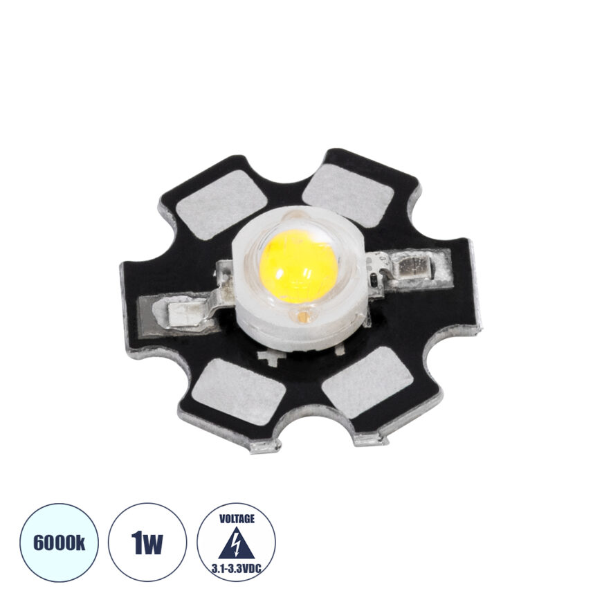 GloboStar® 73740 High Power Star LED - Υψηλής Ισχύος Star LED 1W DC 3.2V Ψυχρό Λευκό 6000K Φ2 x Υ0.6cm - 2 Χρόνια Εγγύηση