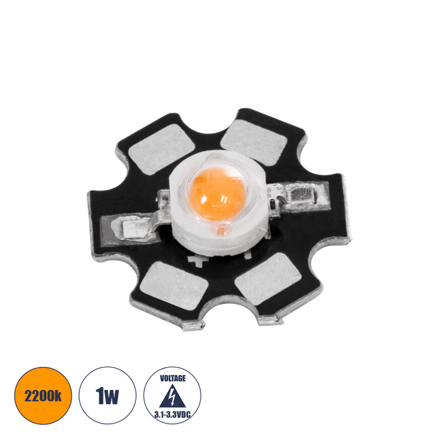 GloboStar® 73755 High Power Star LED - Υψηλής Ισχύος Star LED 1W DC 3.2V Ultra Θερμό Λευκό 2200K Φ2 x Υ0.6cm - 2 Χρόνια Εγγύηση