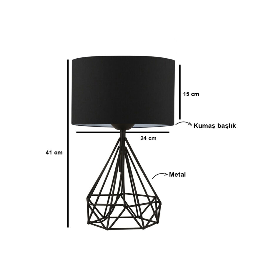 GloboStar® DIAMOND 204-0083 Μοντέρνο Eπιτραπέζιο Φωτιστικό Μονόφωτο 1 x E27 IP20 Μαύρο Μέταλλο με Μαύρο Ύφασμα - Μ24 x Π24 x Υ41cm