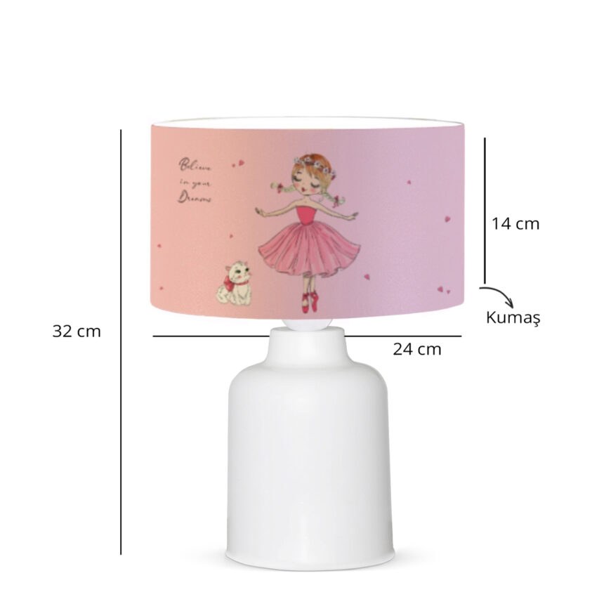 GloboStar® BALLERINA 204-0029 Παιδικό Eπιτραπέζιο Φωτιστικό Φιγούρα Μονόφωτο 1 x E27 IP20 Ροζ Ύφασμα - Μ24 x Π24 x Υ32cm