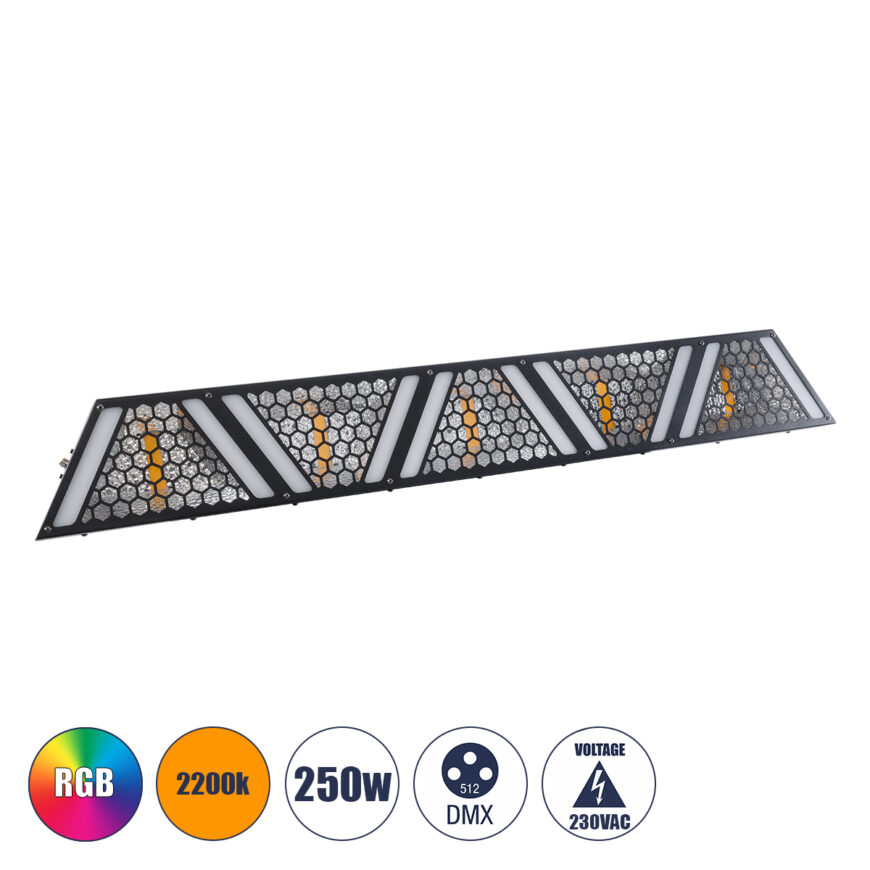 GloboStar® 51200 HALO HEXA Επαγγελματικό Φωτιστικό Ειδικών Εφέ DIGITAL MATRIX PIXEL & Blinder - 5 x 50W LED COB Chips Ultra Gold Warm White 2200K & 90 x 0.5W LED SMD5050 Chips RGB - AC 220V-240V DMX512 Display on Body - Μαύρο - Μ100 x Π13 x Υ10.5cm - 2 Χρόνια Εγγύση