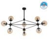 GloboStar® SENTINEL 01636 Μοντέρνο Industrial Κρεμαστό Φωτιστικό Οροφής Πολύφωτο 10 x E27 Μαύρο Μεταλλικό Πολυέλαιος με Μελί Γυαλί Φ110 x Υ82cm