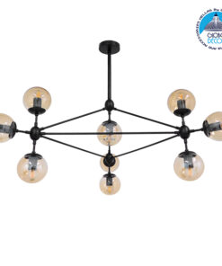 GloboStar® SENTINEL 01636 Μοντέρνο Industrial Κρεμαστό Φωτιστικό Οροφής Πολύφωτο 10 x E27 Μαύρο Μεταλλικό Πολυέλαιος με Μελί Γυαλί Φ110 x Υ82cm