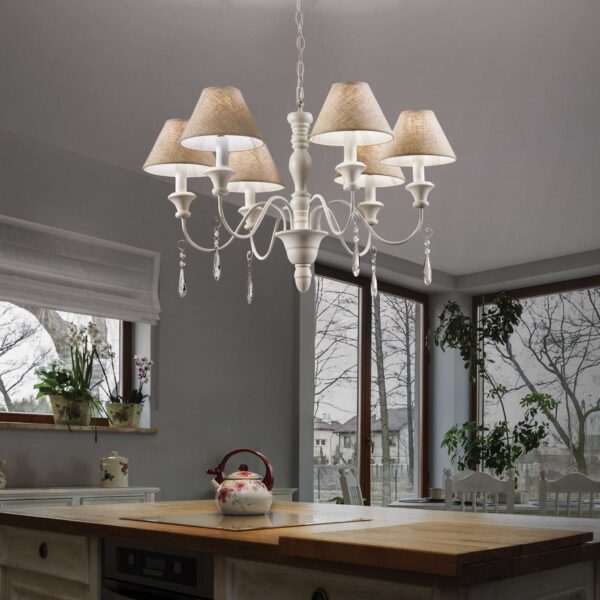 IDEAL LUX Κρεμαστό 6Φωτο Φωτιστικό PROVENCE 6xE14 Λευκού Χρώματος – 003399