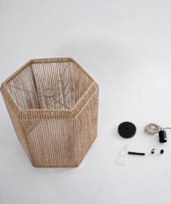 GloboStar® CAYMAN 00519 Boho Κρεμαστό Φωτιστικό Οροφής Μονόφωτο 1 x E27 AC220-240V IP20 – Φ40 x Υ40cm – Μπεζ Λεπτό Σχοινί Τριχιά Πλέγμα – 5 Χρόνια Εγγύηση