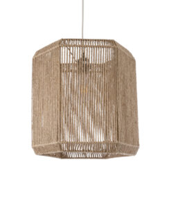 GloboStar® CAYMAN 00519 Boho Κρεμαστό Φωτιστικό Οροφής Μονόφωτο 1 x E27 AC220-240V IP20 – Φ40 x Υ40cm – Μπεζ Λεπτό Σχοινί Τριχιά Πλέγμα – 5 Χρόνια Εγγύηση