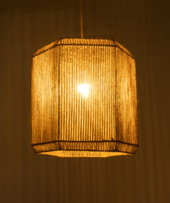 GloboStar® CAYMAN 00519 Boho Κρεμαστό Φωτιστικό Οροφής Μονόφωτο 1 x E27 AC220-240V IP20 – Φ40 x Υ40cm – Μπεζ Λεπτό Σχοινί Τριχιά Πλέγμα – 5 Χρόνια Εγγύηση