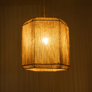 GloboStar® CAYMAN 00519 Boho Κρεμαστό Φωτιστικό Οροφής Μονόφωτο 1 x E27 AC220-240V IP20 – Φ40 x Υ40cm – Μπεζ Λεπτό Σχοινί Τριχιά Πλέγμα – 5 Χρόνια Εγγύηση