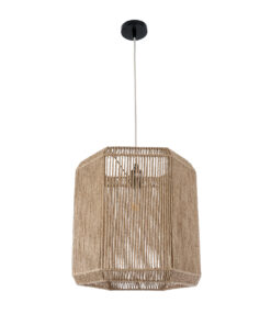 GloboStar® CAYMAN 00519 Boho Κρεμαστό Φωτιστικό Οροφής Μονόφωτο 1 x E27 AC220-240V IP20 – Φ40 x Υ40cm – Μπεζ Λεπτό Σχοινί Τριχιά Πλέγμα – 5 Χρόνια Εγγύηση