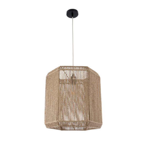GloboStar® CAYMAN 00519 Boho Κρεμαστό Φωτιστικό Οροφής Μονόφωτο 1 x E27 AC220-240V IP20 – Φ40 x Υ40cm – Μπεζ Λεπτό Σχοινί Τριχιά Πλέγμα – 5 Χρόνια Εγγύηση
