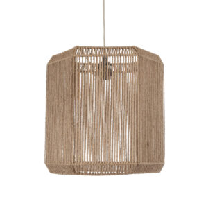 GloboStar® CAYMAN 00519 Boho Κρεμαστό Φωτιστικό Οροφής Μονόφωτο 1 x E27 AC220-240V IP20 – Φ40 x Υ40cm – Μπεζ Λεπτό Σχοινί Τριχιά Πλέγμα – 5 Χρόνια Εγγύηση
