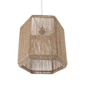 GloboStar® CAYMAN 00519 Boho Κρεμαστό Φωτιστικό Οροφής Μονόφωτο 1 x E27 AC220-240V IP20 – Φ40 x Υ40cm – Μπεζ Λεπτό Σχοινί Τριχιά Πλέγμα – 5 Χρόνια Εγγύηση