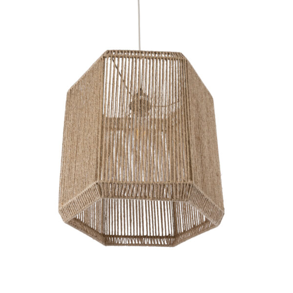 GloboStar® CAYMAN 00519 Boho Κρεμαστό Φωτιστικό Οροφής Μονόφωτο 1 x E27 AC220-240V IP20 – Φ40 x Υ40cm – Μπεζ Λεπτό Σχοινί Τριχιά Πλέγμα – 5 Χρόνια Εγγύηση