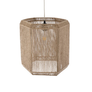 GloboStar® CAYMAN 00519 Boho Κρεμαστό Φωτιστικό Οροφής Μονόφωτο 1 x E27 AC220-240V IP20 – Φ40 x Υ40cm – Μπεζ Λεπτό Σχοινί Τριχιά Πλέγμα – 5 Χρόνια Εγγύηση