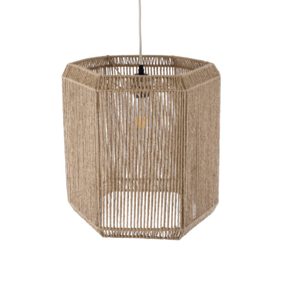 GloboStar® CAYMAN 00519 Boho Κρεμαστό Φωτιστικό Οροφής Μονόφωτο 1 x E27 AC220-240V IP20 – Φ40 x Υ40cm – Μπεζ Λεπτό Σχοινί Τριχιά Πλέγμα – 5 Χρόνια Εγγύηση