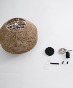 GloboStar® CAYMAN 00522 Boho Κρεμαστό Φωτιστικό Οροφής Μονόφωτο 1 x E27 AC220-240V IP20 – Φ40 x Υ30cm – Μπεζ Λεπτό Σχοινί Τριχιά Πλέγμα – 5 Χρόνια Εγγύηση