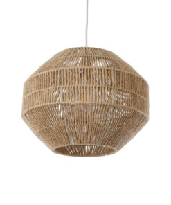 GloboStar® CAYMAN 00522 Boho Κρεμαστό Φωτιστικό Οροφής Μονόφωτο 1 x E27 AC220-240V IP20 – Φ40 x Υ30cm – Μπεζ Λεπτό Σχοινί Τριχιά Πλέγμα – 5 Χρόνια Εγγύηση