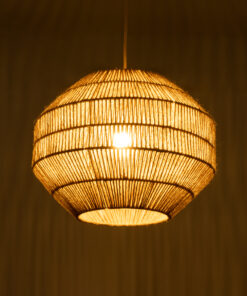 GloboStar® CAYMAN 00522 Boho Κρεμαστό Φωτιστικό Οροφής Μονόφωτο 1 x E27 AC220-240V IP20 – Φ40 x Υ30cm – Μπεζ Λεπτό Σχοινί Τριχιά Πλέγμα – 5 Χρόνια Εγγύηση