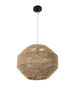 GloboStar® CAYMAN 00522 Boho Κρεμαστό Φωτιστικό Οροφής Μονόφωτο 1 x E27 AC220-240V IP20 – Φ40 x Υ30cm – Μπεζ Λεπτό Σχοινί Τριχιά Πλέγμα – 5 Χρόνια Εγγύηση