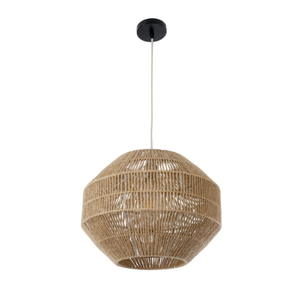 GloboStar® CAYMAN 00522 Boho Κρεμαστό Φωτιστικό Οροφής Μονόφωτο 1 x E27 AC220-240V IP20 – Φ40 x Υ30cm – Μπεζ Λεπτό Σχοινί Τριχιά Πλέγμα – 5 Χρόνια Εγγύηση