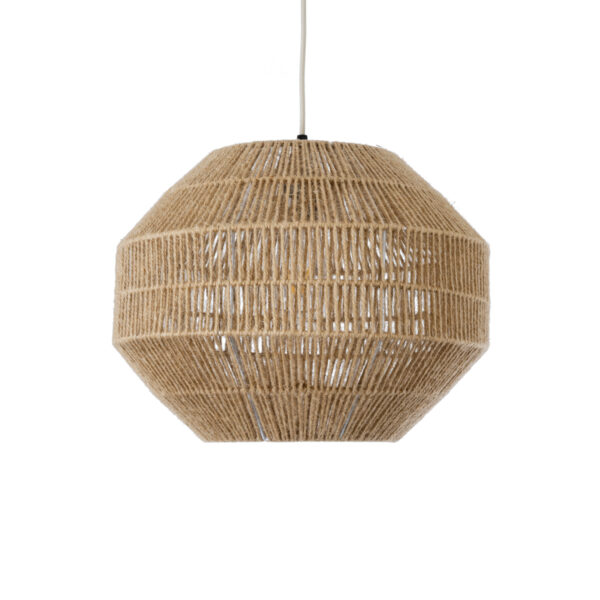 GloboStar® CAYMAN 00522 Boho Κρεμαστό Φωτιστικό Οροφής Μονόφωτο 1 x E27 AC220-240V IP20 – Φ40 x Υ30cm – Μπεζ Λεπτό Σχοινί Τριχιά Πλέγμα – 5 Χρόνια Εγγύηση