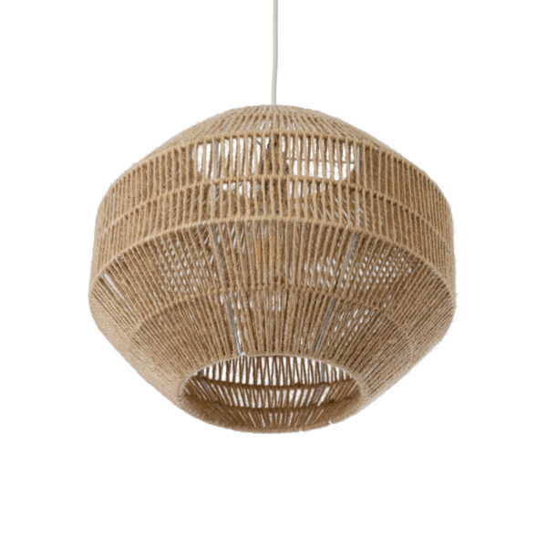 GloboStar® CAYMAN 00522 Boho Κρεμαστό Φωτιστικό Οροφής Μονόφωτο 1 x E27 AC220-240V IP20 – Φ40 x Υ30cm – Μπεζ Λεπτό Σχοινί Τριχιά Πλέγμα – 5 Χρόνια Εγγύηση