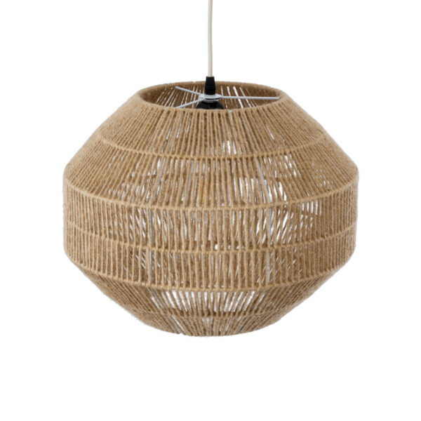 GloboStar® CAYMAN 00522 Boho Κρεμαστό Φωτιστικό Οροφής Μονόφωτο 1 x E27 AC220-240V IP20 – Φ40 x Υ30cm – Μπεζ Λεπτό Σχοινί Τριχιά Πλέγμα – 5 Χρόνια Εγγύηση