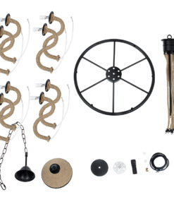 GloboStar® PENNSYLVANIA 00541 Vintage Κρεμαστό Φωτιστικό Οροφής Πολύφωτο 6 x E14 Μαύρο Μεταλλικό Πολυέλαιος με Μπεζ Σχοινί Φ64 x Y63cm