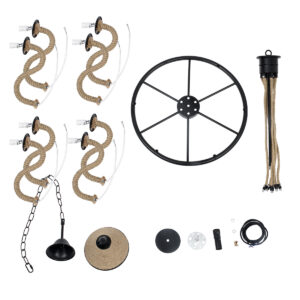 GloboStar® PENNSYLVANIA 00541 Vintage Κρεμαστό Φωτιστικό Οροφής Πολύφωτο 6 x E14 Μαύρο Μεταλλικό Πολυέλαιος με Μπεζ Σχοινί Φ64 x Y63cm