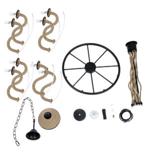 GloboStar® PENNSYLVANIA 00542 Vintage Κρεμαστό Φωτιστικό Οροφής Πολύφωτο 8 x E14 Μαύρο Μεταλλικό Πολυέλαιος με Μπεζ Σχοινί Φ64 x Y63cm