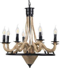GloboStar® PENNSYLVANIA 00542 Vintage Κρεμαστό Φωτιστικό Οροφής Πολύφωτο 8 x E14 Μαύρο Μεταλλικό Πολυέλαιος με Μπεζ Σχοινί Φ64 x Y63cm