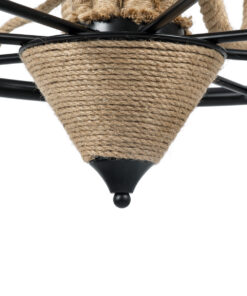 GloboStar® PENNSYLVANIA 00542 Vintage Κρεμαστό Φωτιστικό Οροφής Πολύφωτο 8 x E14 Μαύρο Μεταλλικό Πολυέλαιος με Μπεζ Σχοινί Φ64 x Y63cm