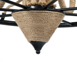 GloboStar® PENNSYLVANIA 00542 Vintage Κρεμαστό Φωτιστικό Οροφής Πολύφωτο 8 x E14 Μαύρο Μεταλλικό Πολυέλαιος με Μπεζ Σχοινί Φ64 x Y63cm