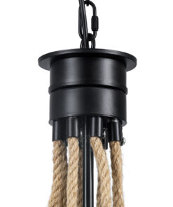 GloboStar® PENNSYLVANIA 00542 Vintage Κρεμαστό Φωτιστικό Οροφής Πολύφωτο 8 x E14 Μαύρο Μεταλλικό Πολυέλαιος με Μπεζ Σχοινί Φ64 x Y63cm