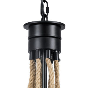 GloboStar® PENNSYLVANIA 00542 Vintage Κρεμαστό Φωτιστικό Οροφής Πολύφωτο 8 x E14 Μαύρο Μεταλλικό Πολυέλαιος με Μπεζ Σχοινί Φ64 x Y63cm