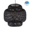 GloboStar® MALDIVES 00579 Μοντέρνο Κρεμαστό Φωτιστικό Οροφής Μονόφωτο 1 x E27 Μαύρο Bamboo Πλέγμα Φ56 x Υ54cm