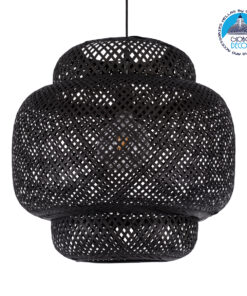 GloboStar® MALDIVES 00579 Μοντέρνο Κρεμαστό Φωτιστικό Οροφής Μονόφωτο 1 x E27 Μαύρο Bamboo Πλέγμα Φ56 x Υ54cm