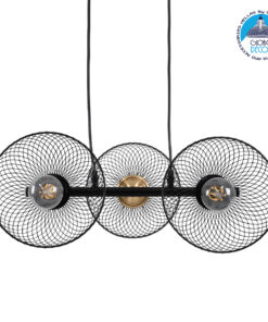 GloboStar® VERONA 00586 Μοντέρνο Κρεμαστό Φωτιστικό Οροφής Τρίφωτο 3 x E27 Μαύρο Μεταλλικό Πλέγμα Μ50 x Π28 x Υ20cm