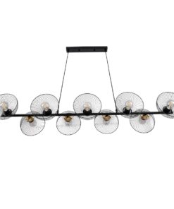 GloboStar® VERONA 00588 Μοντέρνο Κρεμαστό Φωτιστικό Οροφής Πολύφωτο 9 x E27 Μαύρο Μεταλλικό Πλέγμα Μ140 x Π28 x Υ20cm