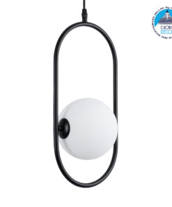 GloboStar® HAMBURG 00589 Μοντέρνο Κρεμαστό Φωτιστικό Οροφής Μονόφωτο 1 x G9 Μαύρο Μεταλλικό Γυάλινο Μπάλα Μ20 x Π15 x Υ40cm